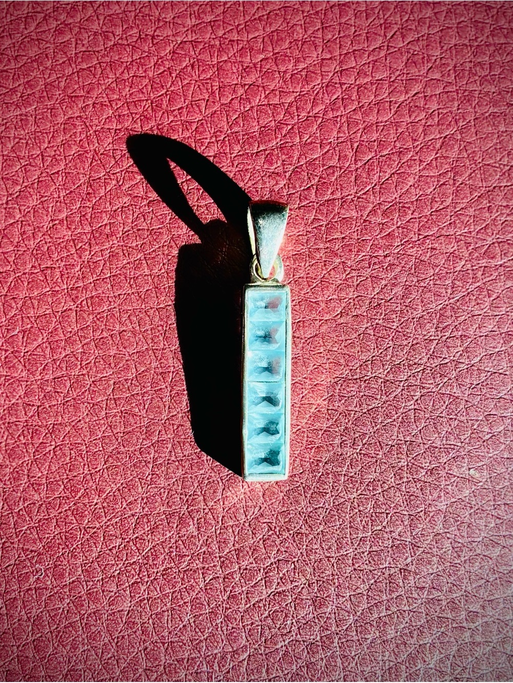 Vintage icy-blue channel set princess-cut aquamarine sterling silver bar pendant